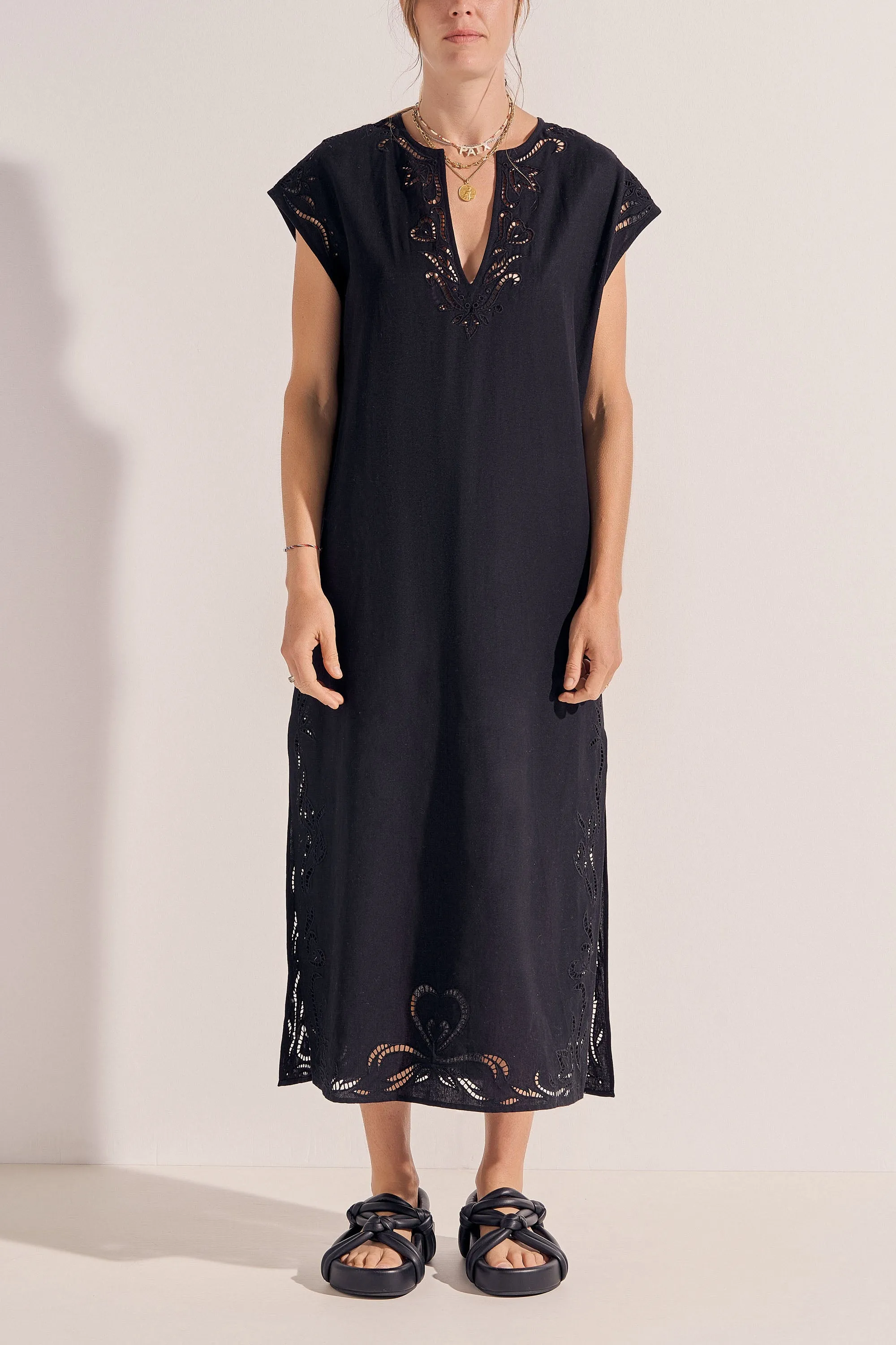 Phanes Black Eyelet Caftan