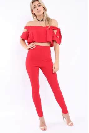 Red Trousers and Crop Top Co-ord - Daizy